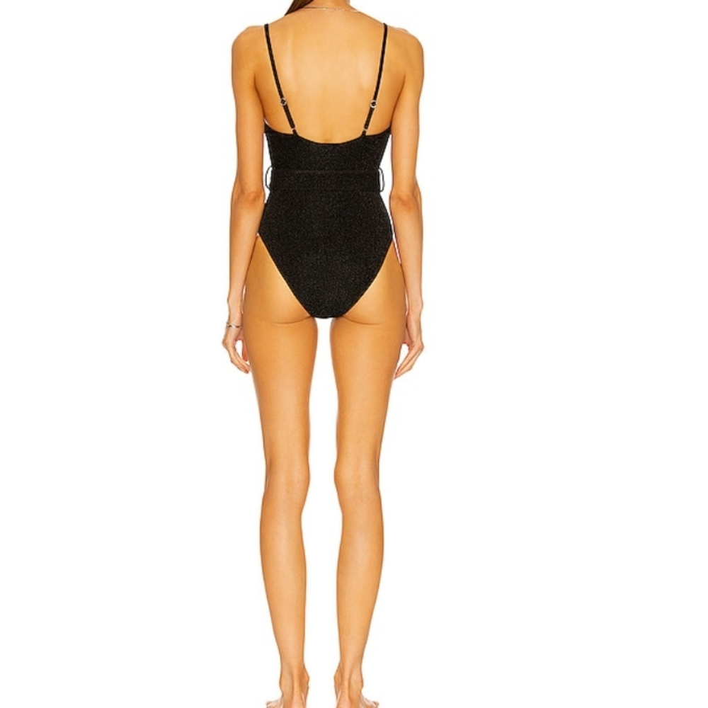 Jonathan Simkhai Noa Belted Bustier Swimsuit in Black Metallic - Picture 4 of 14
